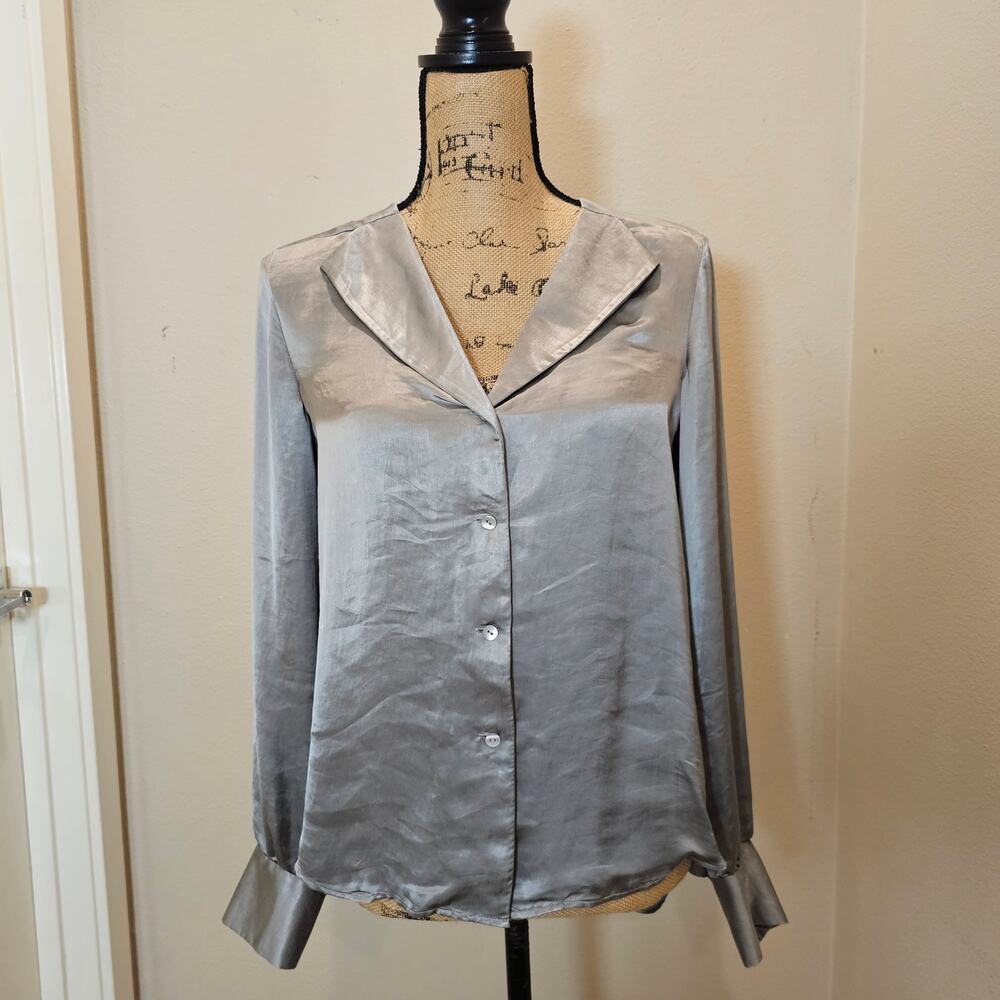 Theory Satin Deno Long Sleeve Button Down Asyem blouse